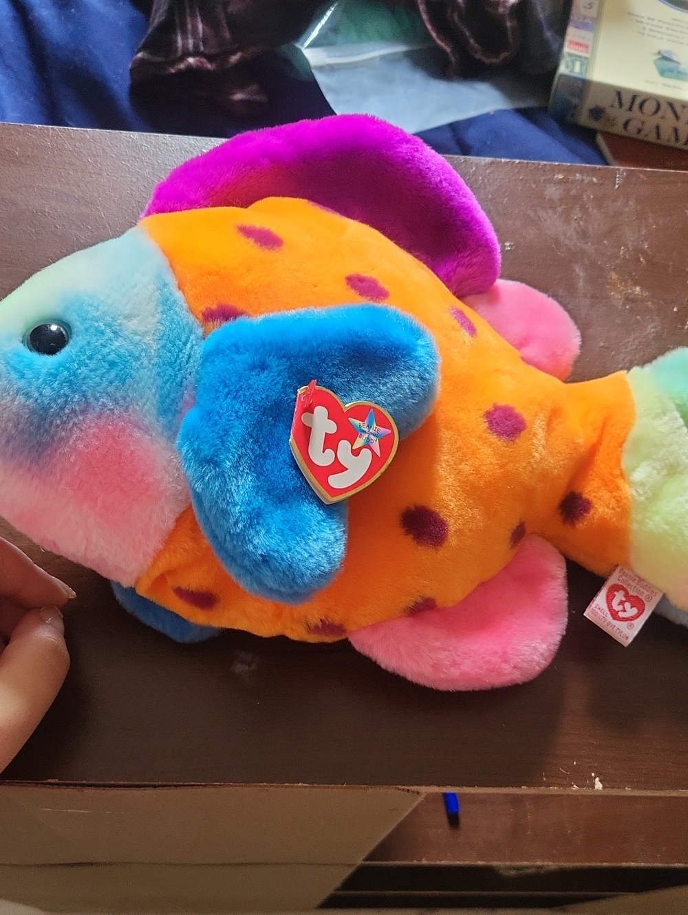 Ty Plush Multicolor Rainbow Fish Toy - Bright Orange & Blue